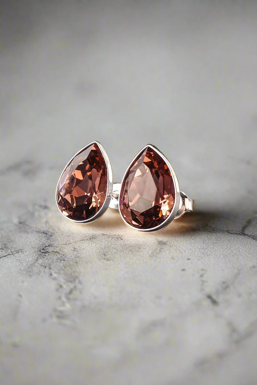 Blush Rose Crystal Pear Stud Earrings