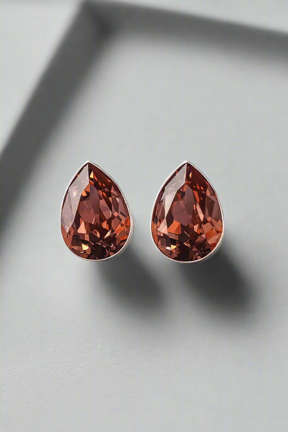 Blush Rose Crystal Pear Stud Earrings