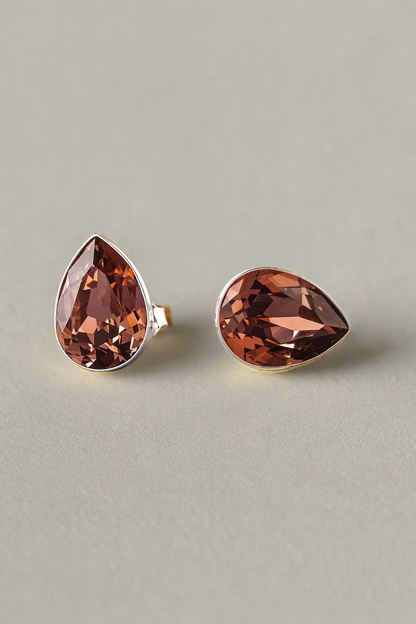 Blush Rose Crystal Pear Stud Earrings