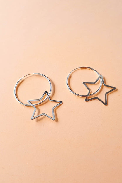 Sterling Silver Hoop Earrings with Star Charm