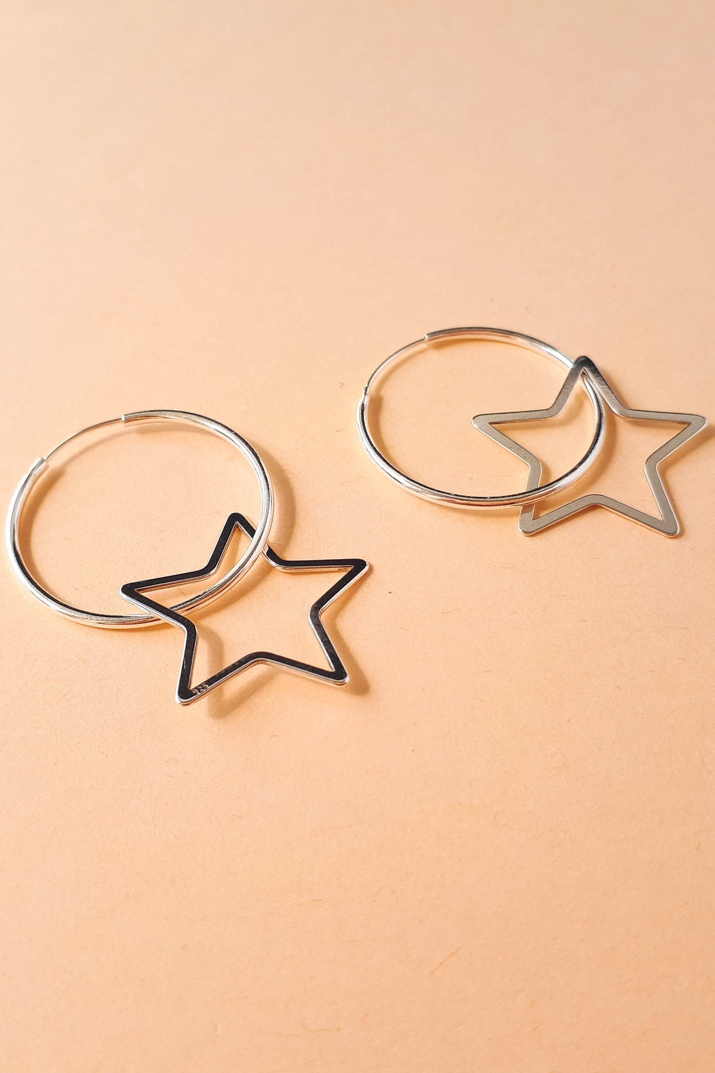 Sterling Silver Hoop Earrings with Star Charm