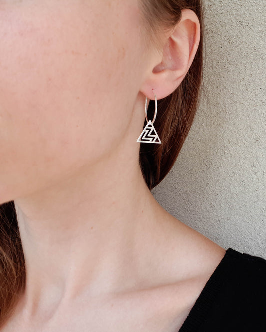 Sterling Silver Hoop Earrings with Triangle Charm