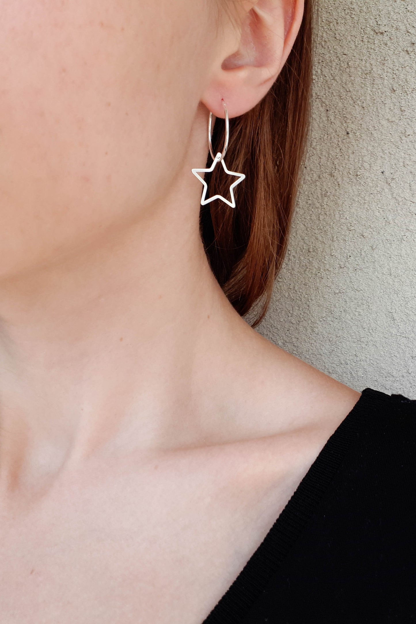 Sterling Silver Hoop Earrings with Star Charm